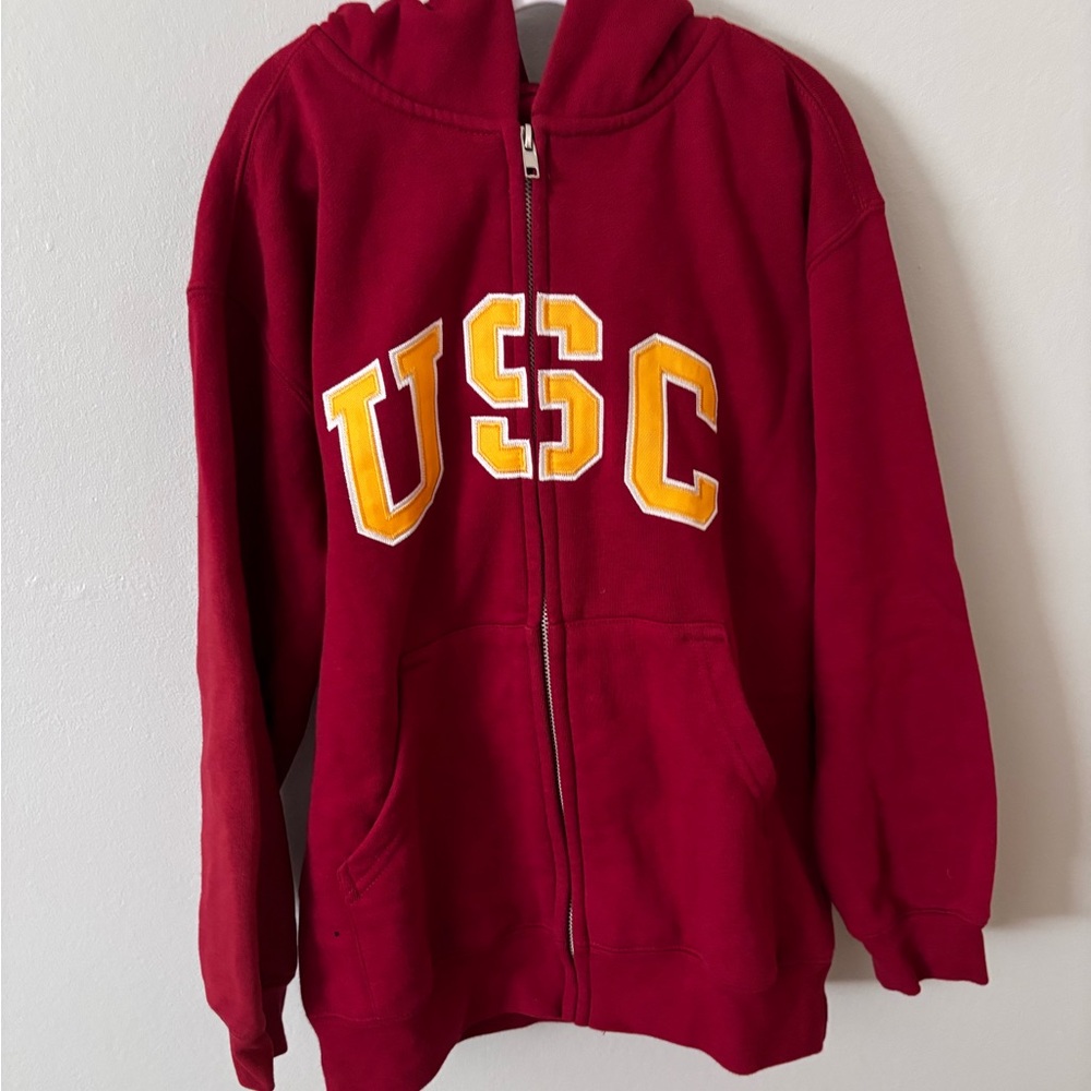 USC Kids Maroon Zip-Up Hoodie with Gold Lettering